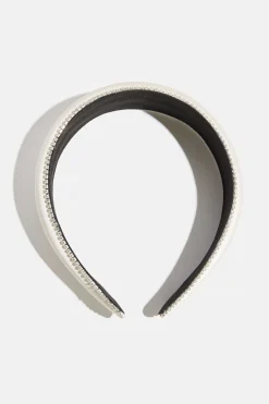 Hair Accessories-Dynamite Satin Gem Headband White