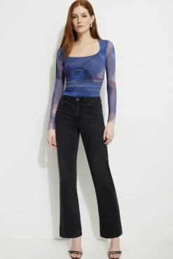 Tees & Tanks | Online Exclusives-Dynamite Scarlette Ruched Mesh Top Blue