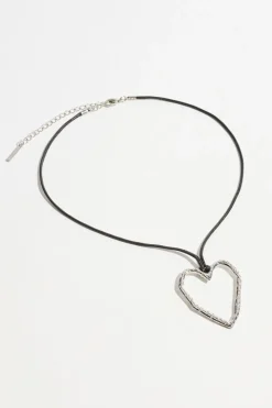 Necklaces-Dynamite Scrambled Outline Heart Necklace Grey