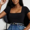 Tees & Tanks | Online Exclusives-Dynamite Sculpt Lace Trim Bodysuit Black