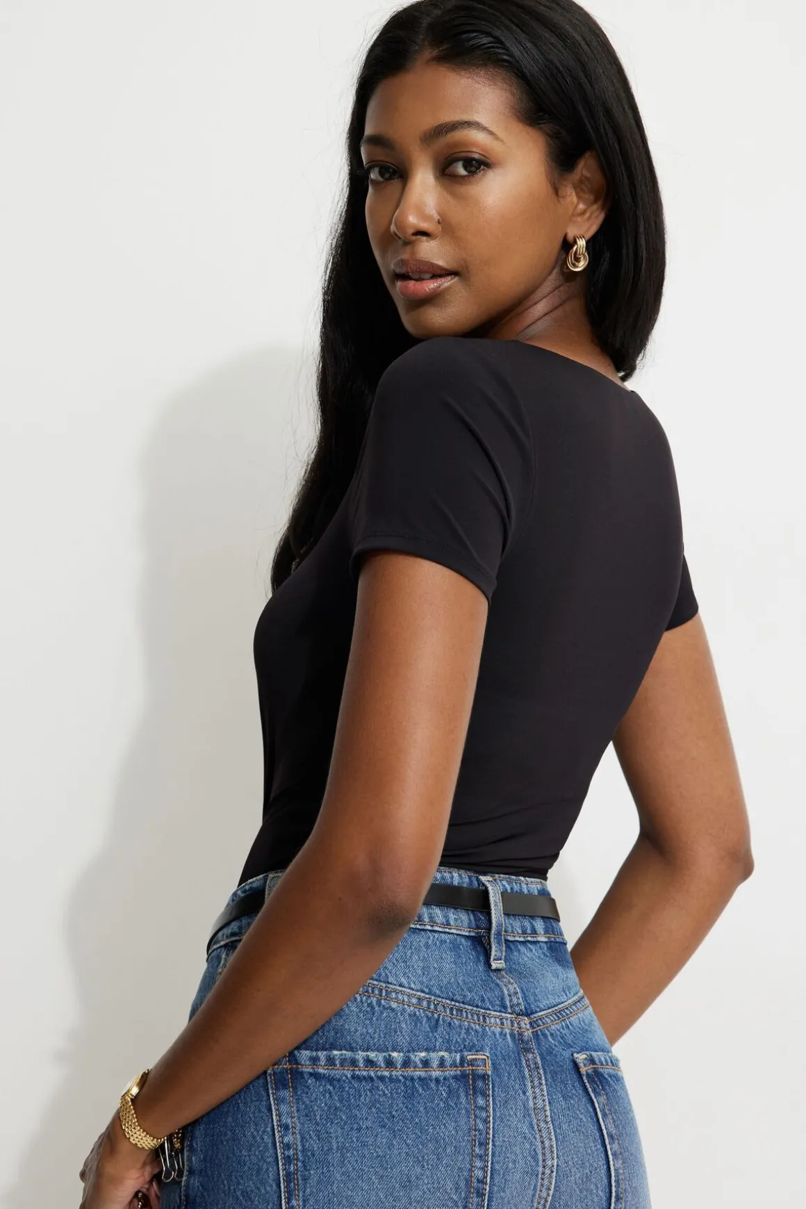 Tees & Tanks | Online Exclusives-Dynamite Sculpt Lace Trim Bodysuit Black