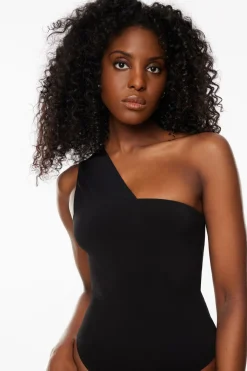 Tees & Tanks | Bodysuits-Dynamite Sculpt One Shoulder Bodysuit Black
