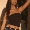 Sleeveless Tops-Dynamite Sculpt Ruched Tube Top Black