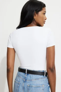 Tees & Tanks | Online Exclusives-Dynamite Sculpt Scoop Neck Bodysuit White