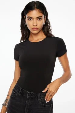 Tees & Tanks | Tees & Tanks-Dynamite Sculpt Short Sleeve Crew Neck Bodysuit Black