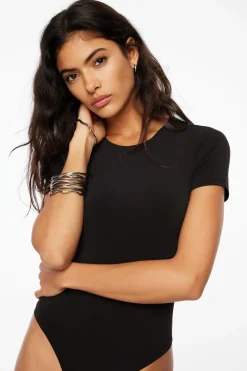 Tees & Tanks | Tees & Tanks-Dynamite Sculpt Short Sleeve Crew Neck Bodysuit Black
