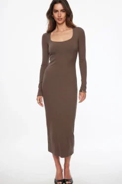 Dresses & Jumpsuits | Midi & Maxi Dresses-Dynamite Selena Ribbed Maxi Dress Brown