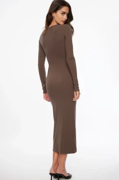 Dresses & Jumpsuits | Midi & Maxi Dresses-Dynamite Selena Ribbed Maxi Dress Brown