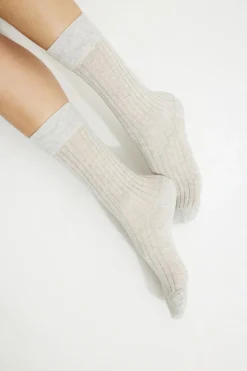 Socks & Tights-Dynamite Semi Sheer Calf High Socks Gray