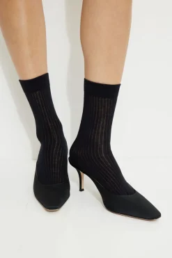 Socks & Tights-Dynamite Semi Sheer Crew Socks Black