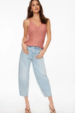Sweaters & Cardigans | Sweaters-Dynamite Semi Sheer Pointelle Tank Top Coral