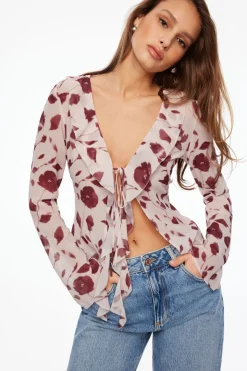 Blouses & Tops | Blouses & Tops-Dynamite Semi Sheer Ruffled Flyaway Top Burgundy