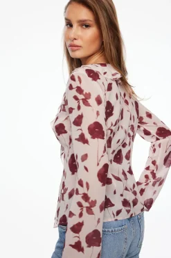 Blouses & Tops | Blouses & Tops-Dynamite Semi Sheer Ruffled Flyaway Top Burgundy