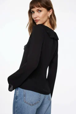 Blouses & Tops | Blouses & Tops-Dynamite Semi Sheer Ruffled Flyaway Top Black