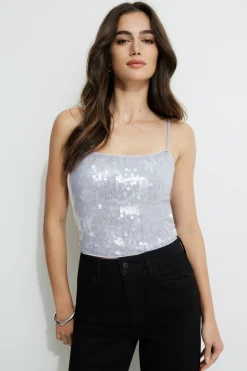 Tees & Tanks | Tees & Tanks-Dynamite Sequin Tank Top White