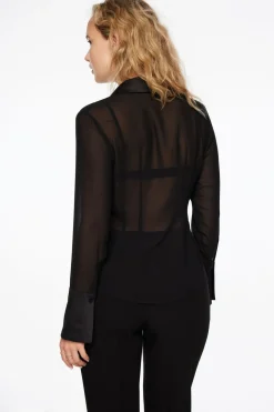Blouses & Tops | Blouses & Tops-Dynamite Sheer Cinched Blouse Black