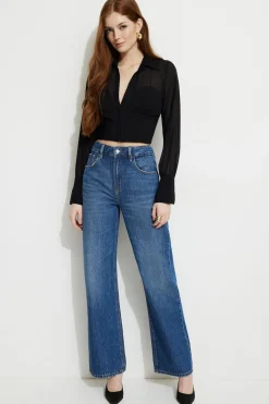Blouses & Tops | Online Exclusives-Dynamite Sheer Corset Blouse Black