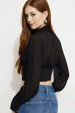 Blouses & Tops | Online Exclusives-Dynamite Sheer Corset Blouse Black