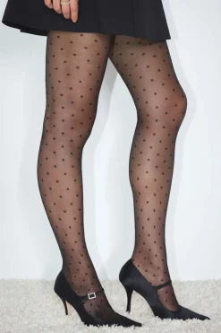Socks & Tights-Dynamite Sheer Dotted Fishnet Tights Black