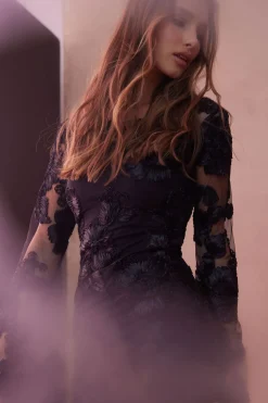 Dresses & Jumpsuits | Mini Dresses-Dynamite Sheer Floral Appliqué Mini Dress Black