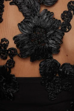 Sleeveless Tops-Dynamite Sheer Floral Lace Top Black