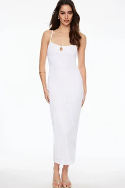Dresses & Jumpsuits | Midi & Maxi Dresses-Dynamite Sheer Keyhole Cami Midi Dress White