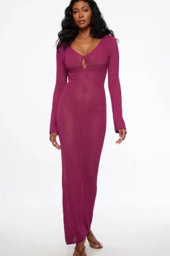 Dresses & Jumpsuits | Midi & Maxi Dresses-Dynamite Sheer Keyhole Pointelle Maxi Dress Pink