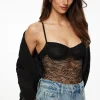 Tees & Tanks | Tees & Tanks-Dynamite Sheer Lace Bodysuit Black