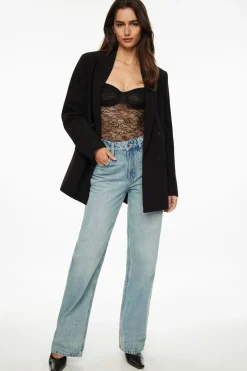 Tees & Tanks | Tees & Tanks-Dynamite Sheer Lace Bodysuit Black