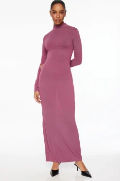 Dresses & Jumpsuits | Midi & Maxi Dresses-Dynamite Sheer Mock Neck Maxi Dress Purple
