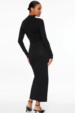 Dresses & Jumpsuits | Midi & Maxi Dresses-Dynamite Sheer Mock Neck Maxi Dress Black