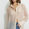 Blouses & Tops | Blouses & Tops-Dynamite Sheer Relaxed Shirt Brown