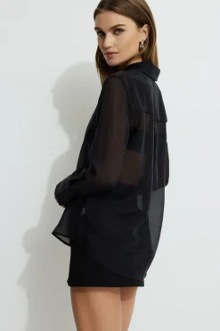 Blouses & Tops | Bestsellers-Dynamite Sheer Relaxed Shirt Black