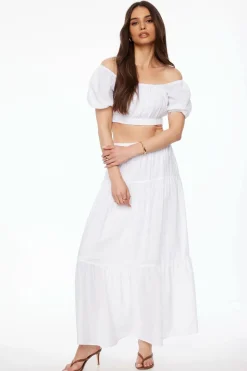 Blouses & Tops | Blouses & Tops-Dynamite Sheer Smocked Crop Top White