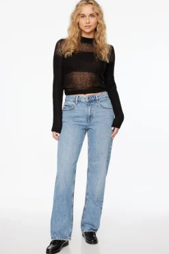 Sweaters & Cardigans | Sweaters-Dynamite Sheer Stripe Sweater Black