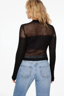 Sweaters & Cardigans | Sweaters-Dynamite Sheer Stripe Sweater Black