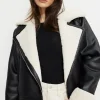 Coats & Jackets | Classic Coats-Dynamite Sherpa Faux Leather Aviator Jacket Black