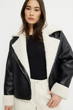 Coats & Jackets | Classic Coats-Dynamite Sherpa Faux Leather Aviator Jacket Black
