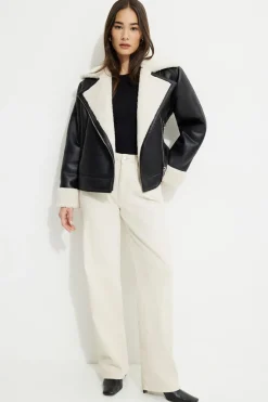 Coats & Jackets | Classic Coats-Dynamite Sherpa Faux Leather Aviator Jacket Black