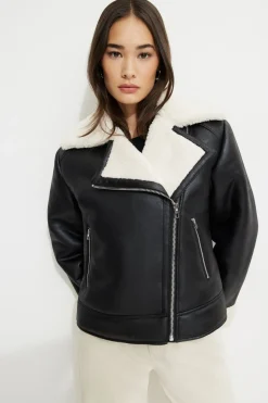 Coats & Jackets | Classic Coats-Dynamite Sherpa Faux Leather Aviator Jacket Black