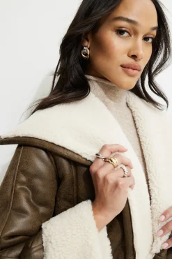 Coats & Jackets | Classic Coats-Dynamite Sherpa Faux Leather Wrap Coat Brown