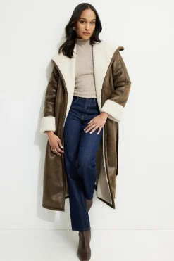 Coats & Jackets | Classic Coats-Dynamite Sherpa Faux Leather Wrap Coat Brown