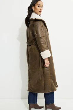 Coats & Jackets | Classic Coats-Dynamite Sherpa Faux Leather Wrap Coat Brown
