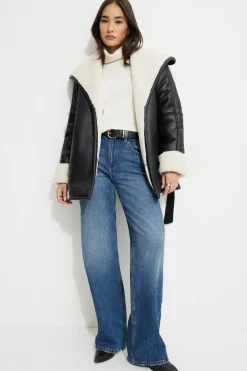 Coats & Jackets | Classic Coats-Dynamite Sherpa Short Faux Leather Wrap Coat Black
