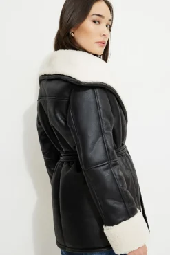 Coats & Jackets | Classic Coats-Dynamite Sherpa Short Faux Leather Wrap Coat Black