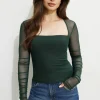 Tees & Tanks | Tees & Tanks-Dynamite Shirred Long Sleeve Bolero Top Green