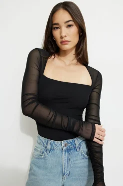 Tees & Tanks | Tees & Tanks-Dynamite Shirred Long Sleeve Bolero Top Black