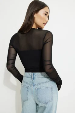 Tees & Tanks | Tees & Tanks-Dynamite Shirred Long Sleeve Bolero Top Black