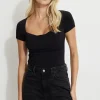 Tees & Tanks | Tees & Tanks-Dynamite Shirred Sweetheart Bodysuit Black