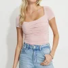 Tees & Tanks | Tees & Tanks-Dynamite Shirred Sweetheart Bodysuit Pink